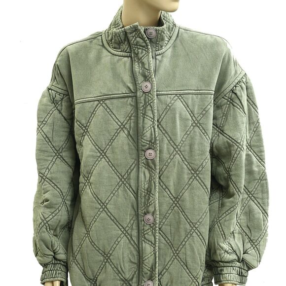 Free People Juno Quilted Jacket Top Bomber Oversized Buttondown Cotton M 283517 - Picture 6 of 9